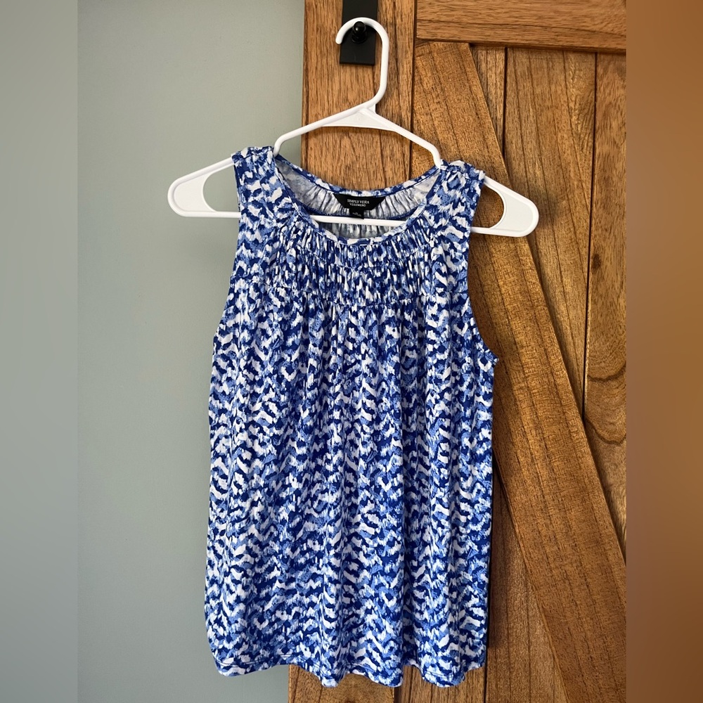 Simply Vera Vera Wang Blue and White Smocked Tank Top